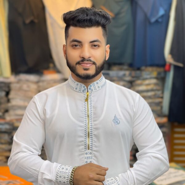 Luxury Zipper Punjabi – White Colour